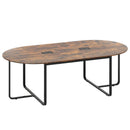 95 Inches Oval Conference Industrial Executive Table with Dual Cable Holes-Rustic Brown by LJGDeals