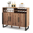 Home Wine Bar Cabinet with 3 Doors and Adjustable Shelves-Brown by LJGDeals