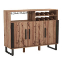 Home Wine Bar Cabinet with 3 Doors and Adjustable Shelves-Brown by LJGDeals