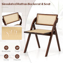Foldable Dining Chairs Set of 2 with Woven Rattan Backrest by LJGDeals