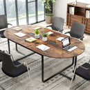 95 Inches Oval Conference Industrial Executive Table with Dual Cable Holes-Rustic Brown by LJGDeals