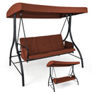 3-Piece Patio Swing with Canopy Removable Cushions and Side Pockets-Brown