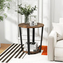 2-tier Round End Table with Storage Shelf & Metal Frame by LJGDeals