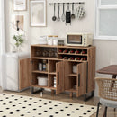 Home Wine Bar Cabinet with 3 Doors and Adjustable Shelves-Brown by LJGDeals