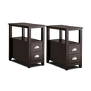 Set of 2 End Table Wooden with 2 Drawer & Shelf Bedside Table by LJGDeals