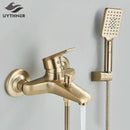 GobekUsa Brushed Gold Shower Faucet Mixer Set with Wall Mount Black Control Valve