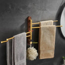 GobekUsa Brushed Gold Wood Swivel Towel Hanger Wall Mounted Folding Bathroom Towel Bar