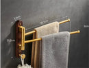 GobekUsa Brushed Gold Wood Swivel Towel Hanger Wall Mounted Folding Bathroom Towel Bar