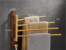 GobekUsa Brushed Gold Wood Swivel Towel Hanger Wall Mounted Folding Bathroom Towel Bar