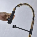 GobekUsa Brushed Gold Kitchen Faucet with Pull Down Spring Spout for Hot Cold Water