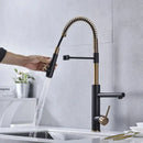 GobekUsa Brushed Gold Kitchen Faucet with Pull Down Spring Spout for Hot Cold Water