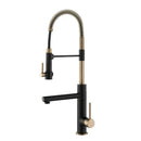 GobekUsa Brushed Gold Kitchen Faucet with Pull Down Black Spring Spout - Hot Cold Mixer