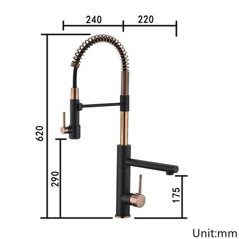 GobekUsa Brushed Gold Kitchen Faucet with Pull Down Black Spring Spout - Hot Cold Mixer, photo 2 of 10