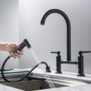 GobekUsa Brushed Gold Kitchen Faucet with Hand Shower Head Pot Filler Tap & Black Sink Spout