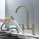 GobekUsa Brushed Gold Kitchen Faucet with Hand Shower Head Pot Filler Tap & Black Sink Spout