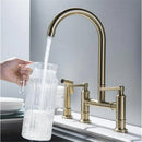 GobekUsa Brushed Gold Kitchen Faucet with Hand Shower Head Pot Filler Tap & Black Sink Spout