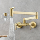 GobekUsa Brushed Gold Brass Wall-Mounted Kitchen Faucet with Foldable Spout