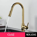 GobekUsa Brushed Gold Kitchen Faucet with 360° Rotating Spout and Two Outlet Modes