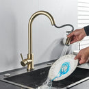 GobekUsa Brushed Gold Kitchen Faucet with 360° Rotating Spout and Two Outlet Modes