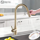 GobekUsa Brushed Gold Kitchen Faucet with 360° Rotating Spout and Two Outlet Modes