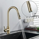 GobekUsa Brushed Gold Kitchen Faucet with 360° Rotating Spout and Two Outlet Modes