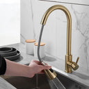 GobekUsa Brushed Gold Kitchen Faucet Single Handle Pull Out Swivel Mixer Tap