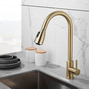 GobekUsa Brushed Gold Kitchen Faucet Single Handle Pull Out Swivel Mixer Tap