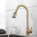 GobekUsa Brushed Gold Kitchen Faucet Single Handle Pull Out Swivel Mixer Tap