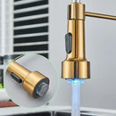 GobekUsa Brushed Gold LED Kitchen Faucet: Single Handle Pull-down Spring Sink Tap
