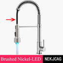 GobekUsa Brushed Gold LED Kitchen Faucet: Single Handle Pull-down Spring Sink Tap
