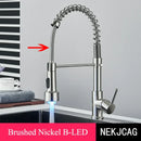 GobekUsa Brushed Gold LED Kitchen Faucet: Single Handle Pull-down Spring Sink Tap