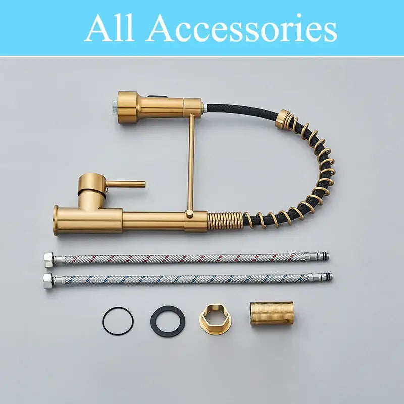 GobekUsa Brushed Gold LED Kitchen Faucet: Single Handle Pull-down Spring Sink Tap, photo 6 of 12