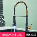 GobekUsa Brushed Gold LED Kitchen Faucet: Single Handle Pull-down Spring Sink Tap