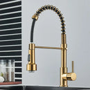 GobekUsa Brushed Gold LED Kitchen Faucet: Single Handle Pull-down Spring Sink Tap