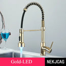 GobekUsa Brushed Gold LED Kitchen Faucet: Single Handle Pull-down Spring Sink Tap