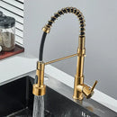 GobekUsa Brushed Gold LED Kitchen Faucet: Single Handle Pull-down Spring Sink Tap