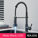 GobekUsa Brushed Gold LED Kitchen Faucet: Single Handle Pull-down Spring Sink Tap