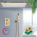 GobekUsa Brushed Gold LED Thermostatic Shower Faucet Set with Ceiling Rainfall Shower Head