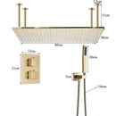 GobekUsa Brushed Gold LED Thermostatic Shower Faucet Set with Ceiling Rainfall Shower Head