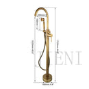 GobekUsa Brushed Gold High Rise Round Bath Mixer Roman Tub Faucet Set Floor Stand
