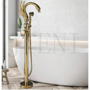 GobekUsa Brushed Gold High Rise Round Bath Mixer Roman Tub Faucet Set Floor Stand