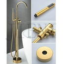 GobekUsa Brushed Gold High Rise Round Bath Mixer Roman Tub Faucet Set Floor Stand