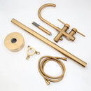 GobekUsa Brushed Gold High Rise Round Bath Mixer Roman Tub Faucet Set Floor Stand