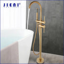 GobekUsa Brushed Gold High Rise Round Bath Mixer Roman Tub Faucet Set Floor Stand