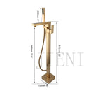 GobekUsa Brushed Gold High Rise Round Bath Mixer Roman Tub Faucet Set Floor Stand