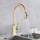GobekUsa Brushed Gold Kitchen Faucet Hot Cold Water Mixer Pull Out Spout Brass