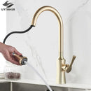 GobekUsa Brushed Gold Kitchen Faucet Hot Cold Water Mixer Pull Out Spout Brass