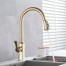 GobekUsa Brushed Gold Kitchen Faucet Hot Cold Water Mixer Pull Out Spout Brass