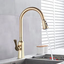 GobekUsa Brushed Gold Kitchen Faucet Hot Cold Water Mixer Pull Out Spout Brass