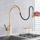 GobekUsa Brushed Gold Kitchen Faucet Hot Cold Water Mixer Pull Out Spout Brass